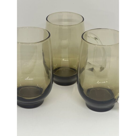 VTG Libbey Tempo Brown Tankard Mugs Set of 3 Smoke Glass Retro Bar 2.75"x5" - Picture 4 of 11